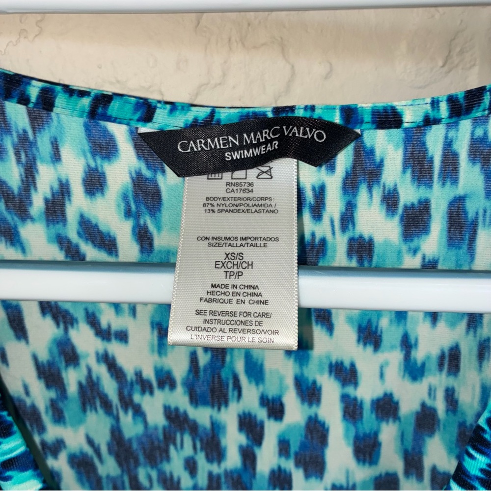 Carmen Marc Valvo Blue Teal Animal-Print V-Neck Swim Coverup - Picture 2 of 5